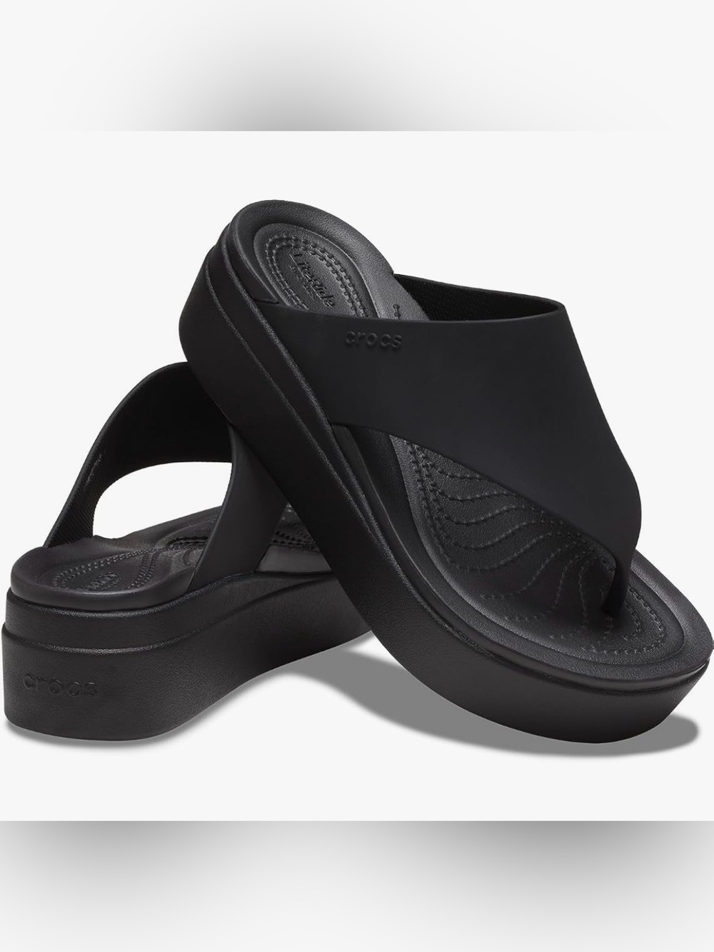 NWOT CROCS Brooklyn Black Platform Thong Sandals